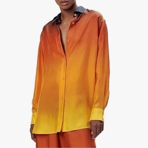 RONNY KOBO Rico Ombré Big Shirt XS 22” p2p Orange Multi $338 Retail NWT